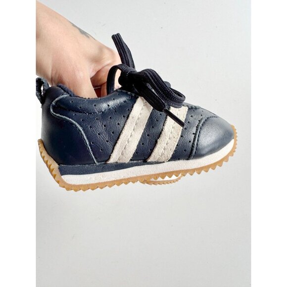 Kids' BABY GAP Navy Blue Leather White Striped Sneakers, Size 5 - Picture 4 of 12